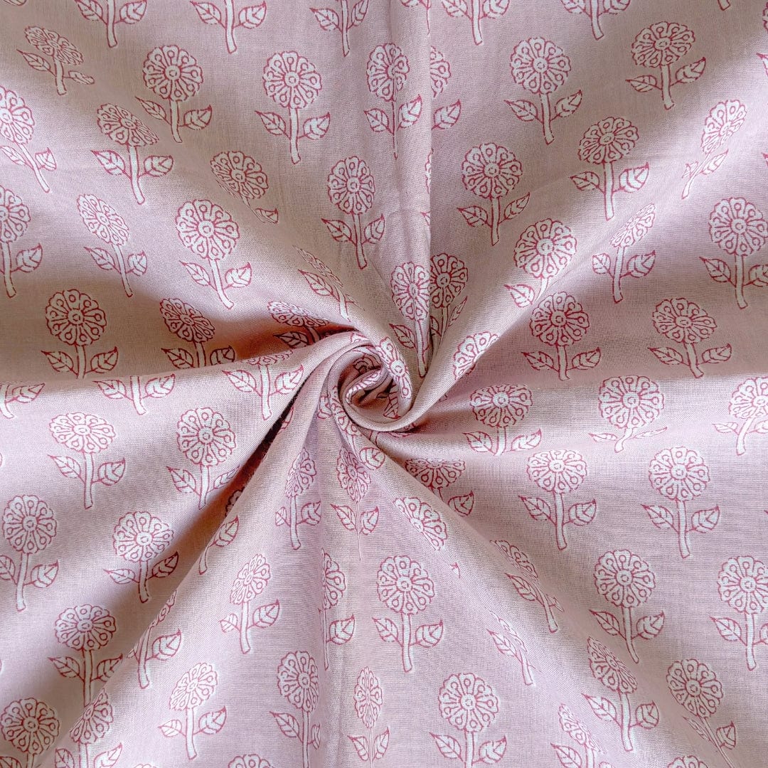 Hand Block Printed Cotton Fabric Fabric Dusty Lilac Abstract Sunflower Hand Block Printed Pure Cotton Fabric (Width 42 Inches)