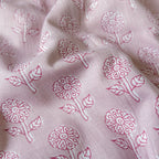 Hand Block Printed Cotton Fabric Fabric Dusty Lilac Abstract Sunflower Hand Block Printed Pure Cotton Fabric (Width 42 Inches)