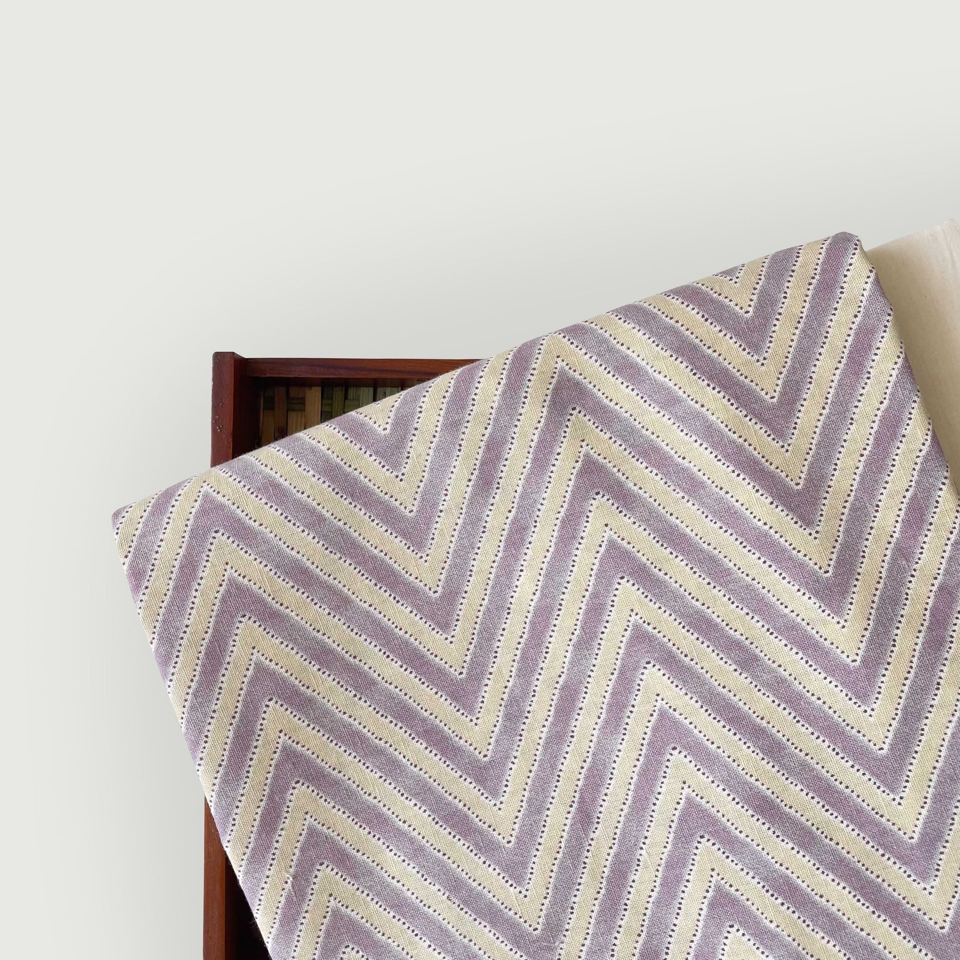 Hand Block Printed Cotton Fabric Fabric Dusty Lilac & Beige Zig-Zag Hand Block Printed Pure Cotton Fabric (Width 42 Inches)