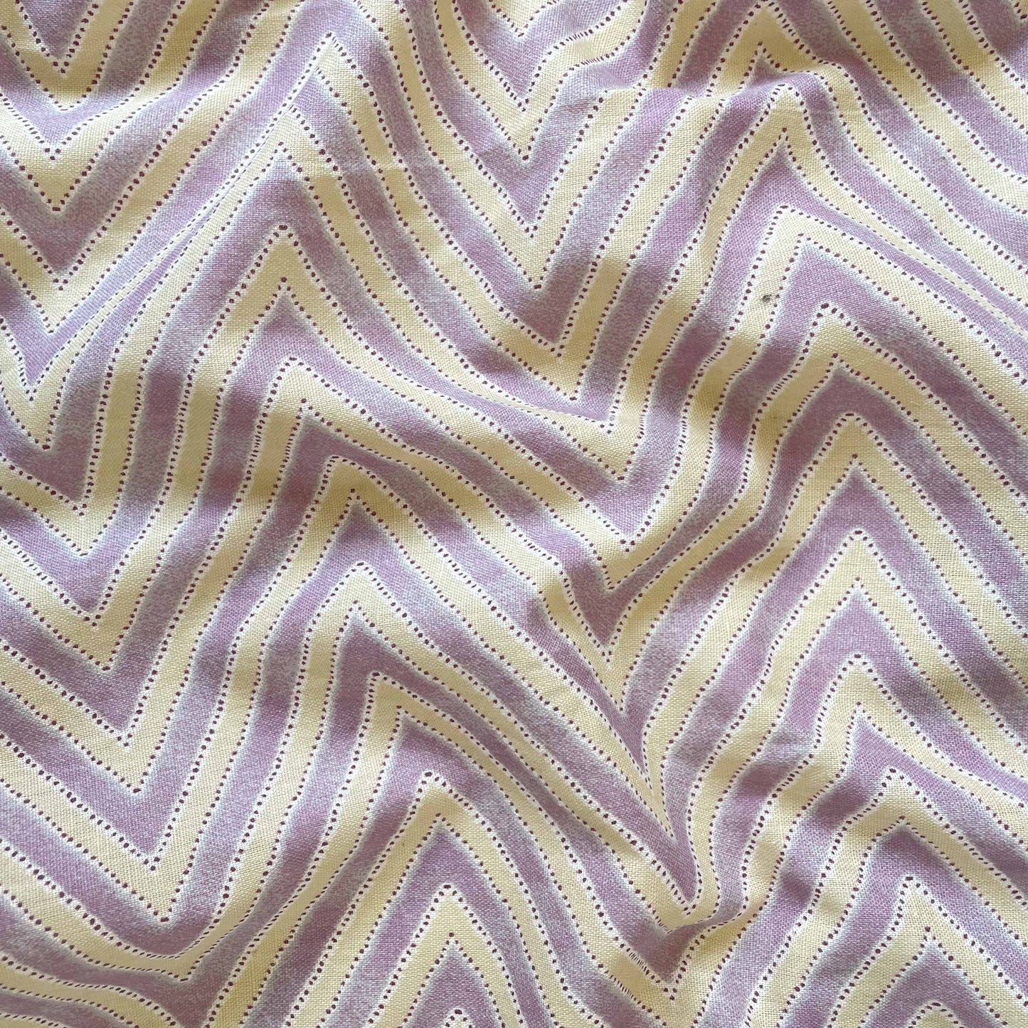 Hand Block Printed Cotton Fabric Fabric Dusty Lilac & Beige Zig-Zag Hand Block Printed Pure Cotton Fabric (Width 42 Inches)