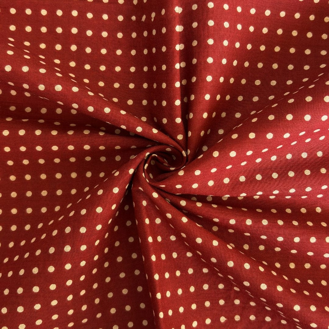 Hand Block Printed Cotton Fabric Fabric Dusty Red & Cream Mini Polkas Hand Block Printed Pure Cotton Fabric (Width 42 Inches)