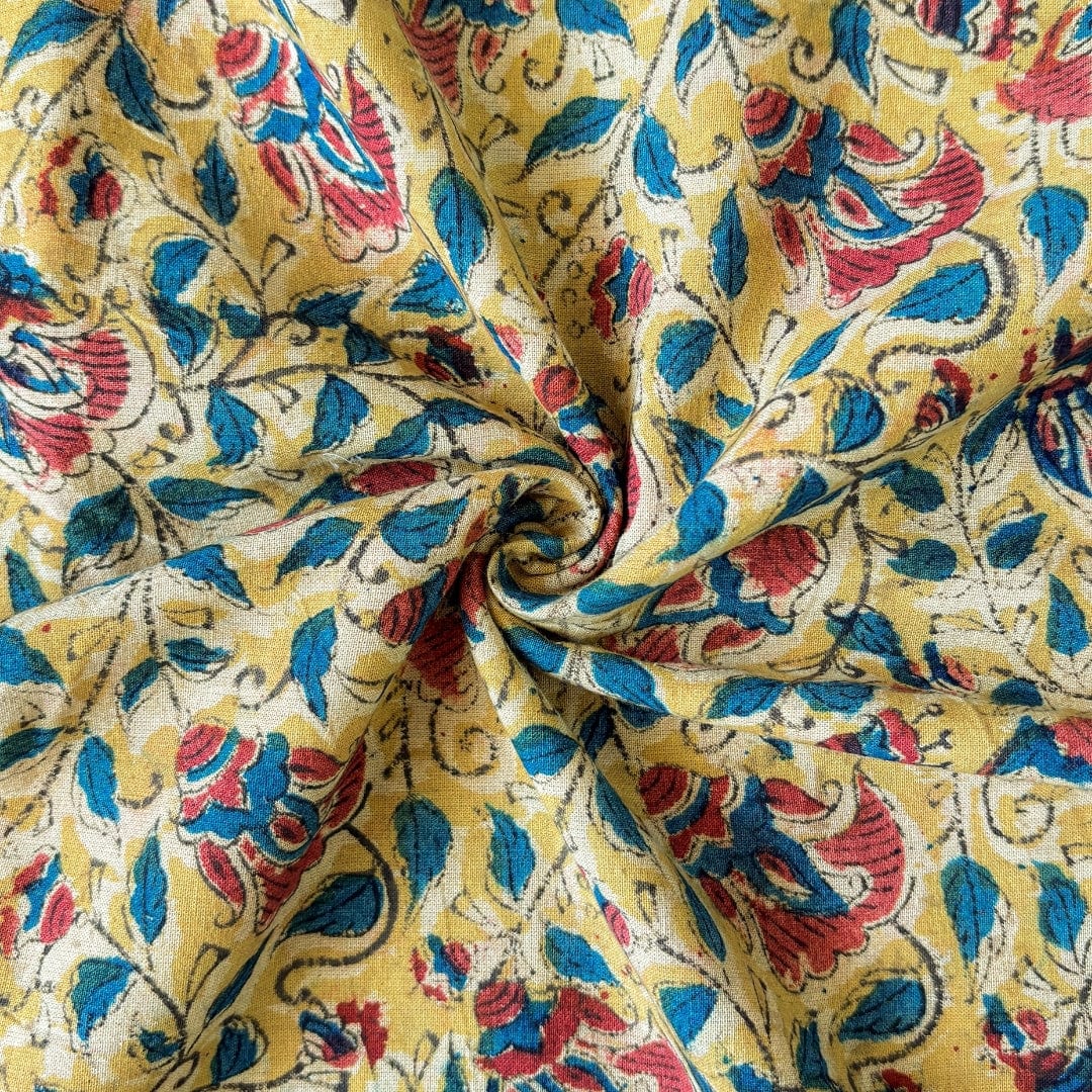 Hand Block Printed Cotton Fabric Fabric Earthy Yellow Red Egyptian Vines Pure Ajrakh Block Printed Pure Cotton Fabric (Width 42 Inches)