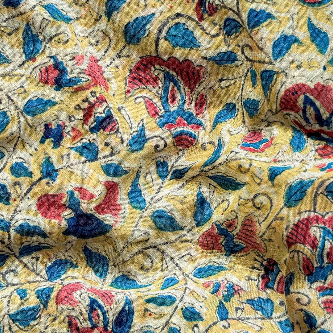 Hand Block Printed Cotton Fabric Fabric Earthy Yellow Red Egyptian Vines Pure Ajrakh Block Printed Pure Cotton Fabric (Width 42 Inches)