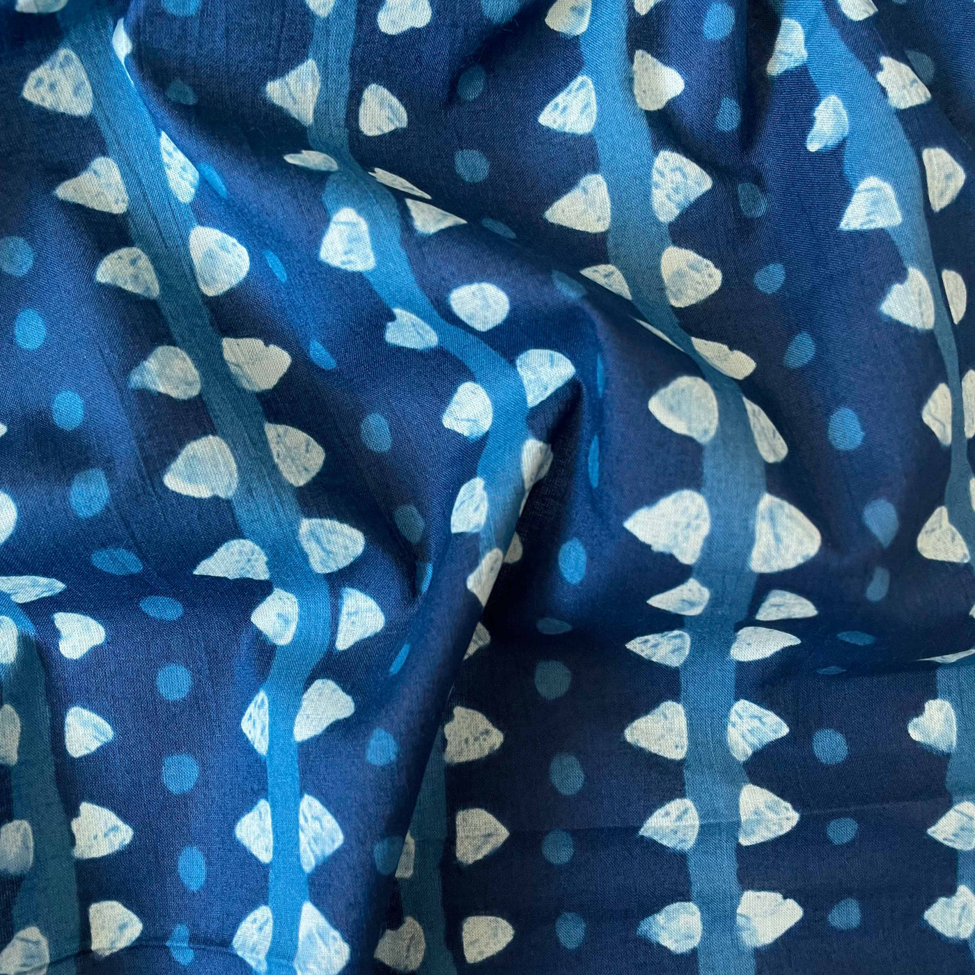 Hand Block Printed Cotton Fabric Fabric Indigo Blue Abstract Stripes Hand Block Printed Pure Cotton Fabric (Width 42 Inches)