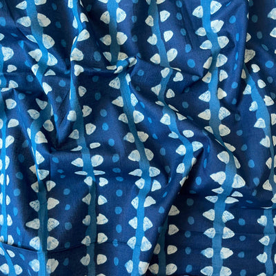 Hand Block Printed Cotton Fabric Fabric Indigo Blue Abstract Stripes Hand Block Printed Pure Cotton Fabric (Width 42 Inches)