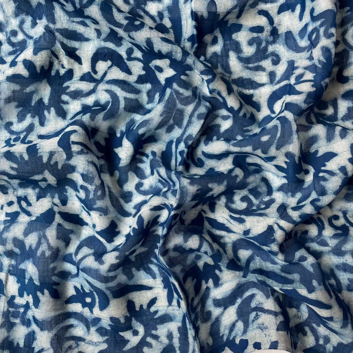 Hand Block Printed Cotton Fabric Fabric Indigo Dabu Natural Dyed Abstract Floral Hand Block Printed Pure Cotton Fabric (Width 42 Inches)
