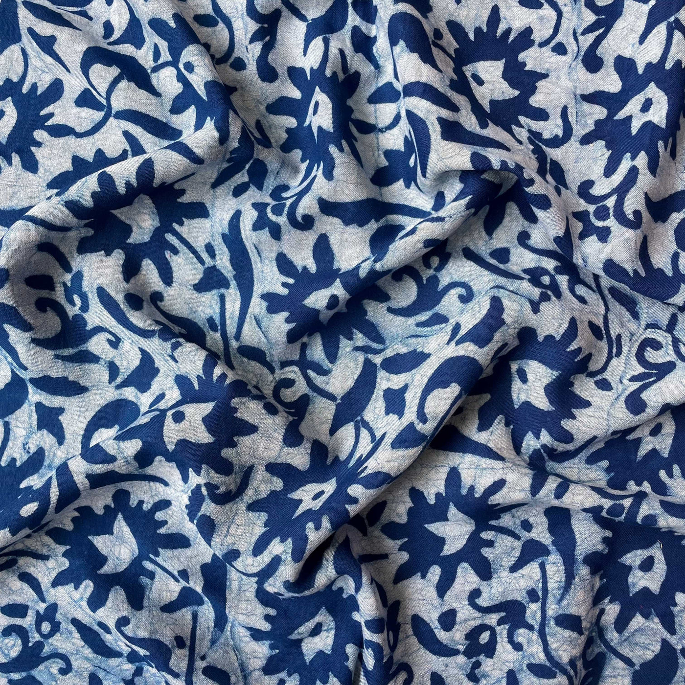 Hand Block Printed Cotton Fabric Fabric Indigo Dabu Natural Dyed Abstract Floral Hand Block Printed Rayon Fabric (Width 54 Inches)