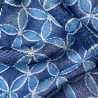 Hand Block Printed Cotton Fabric Fabric Indigo Dabu Natural Dyed Abstract Jaal Hand Block Printed Pure Silk Linen Fabric (Width 39 Inches)