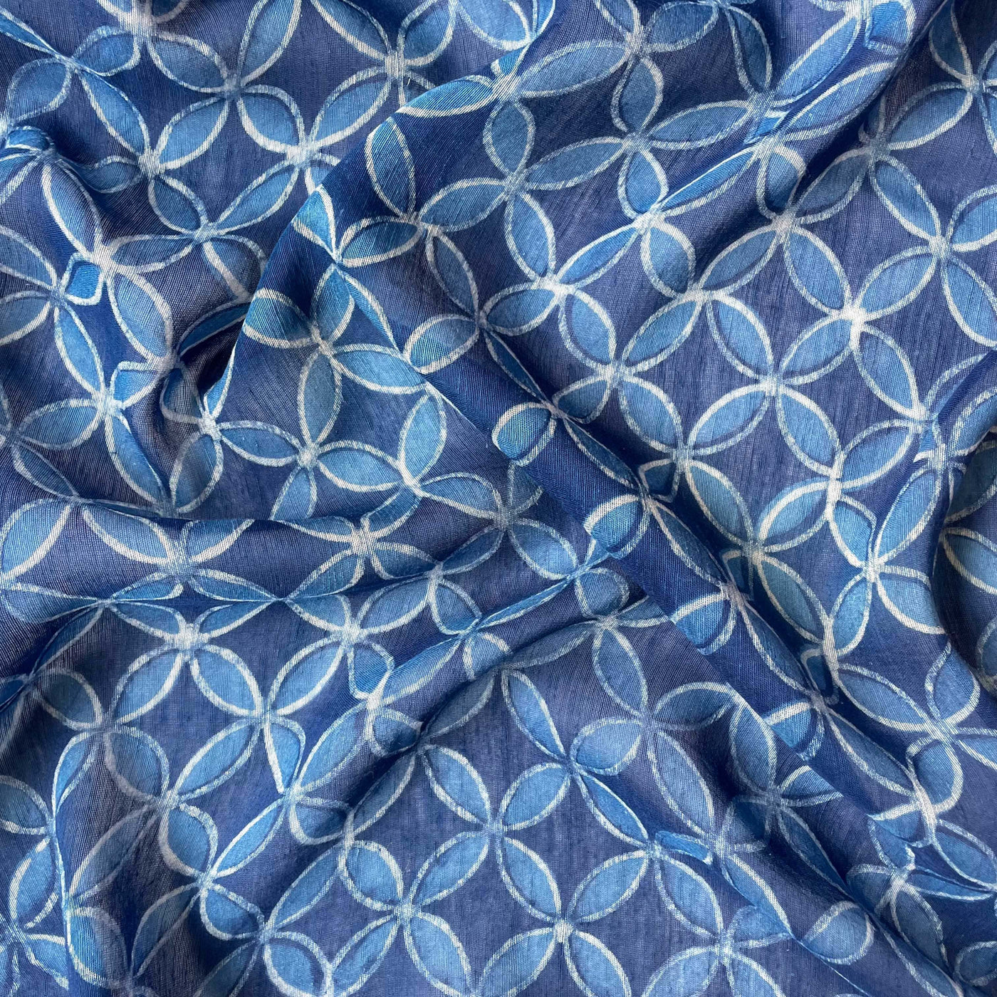 Hand Block Printed Cotton Fabric Fabric Indigo Dabu Natural Dyed Abstract Jaal Hand Block Printed Pure Silk Linen Fabric (Width 39 Inches)