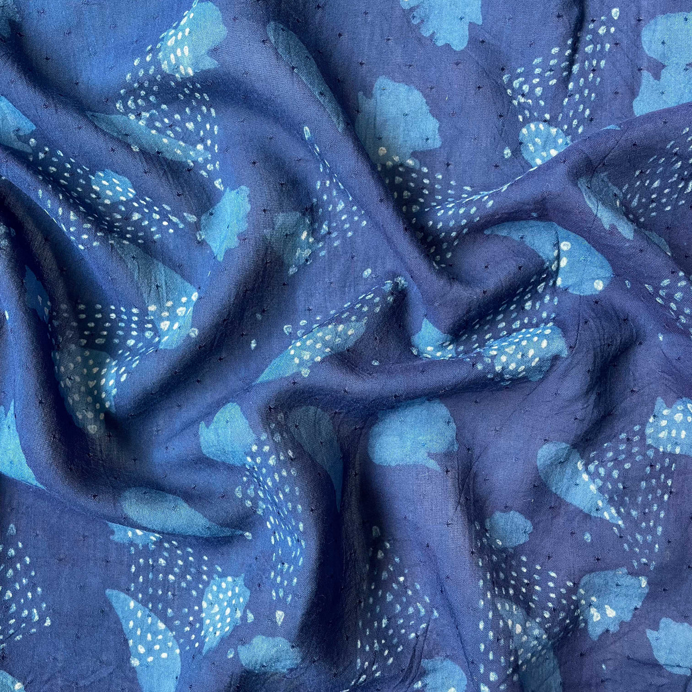 Hand Block Printed Cotton Fabric Fabric Indigo Dabu Natural Dyed Abstract Paisley Hand Block Printed Pure Cotton Dobby Fabric (Width 60 Inches)