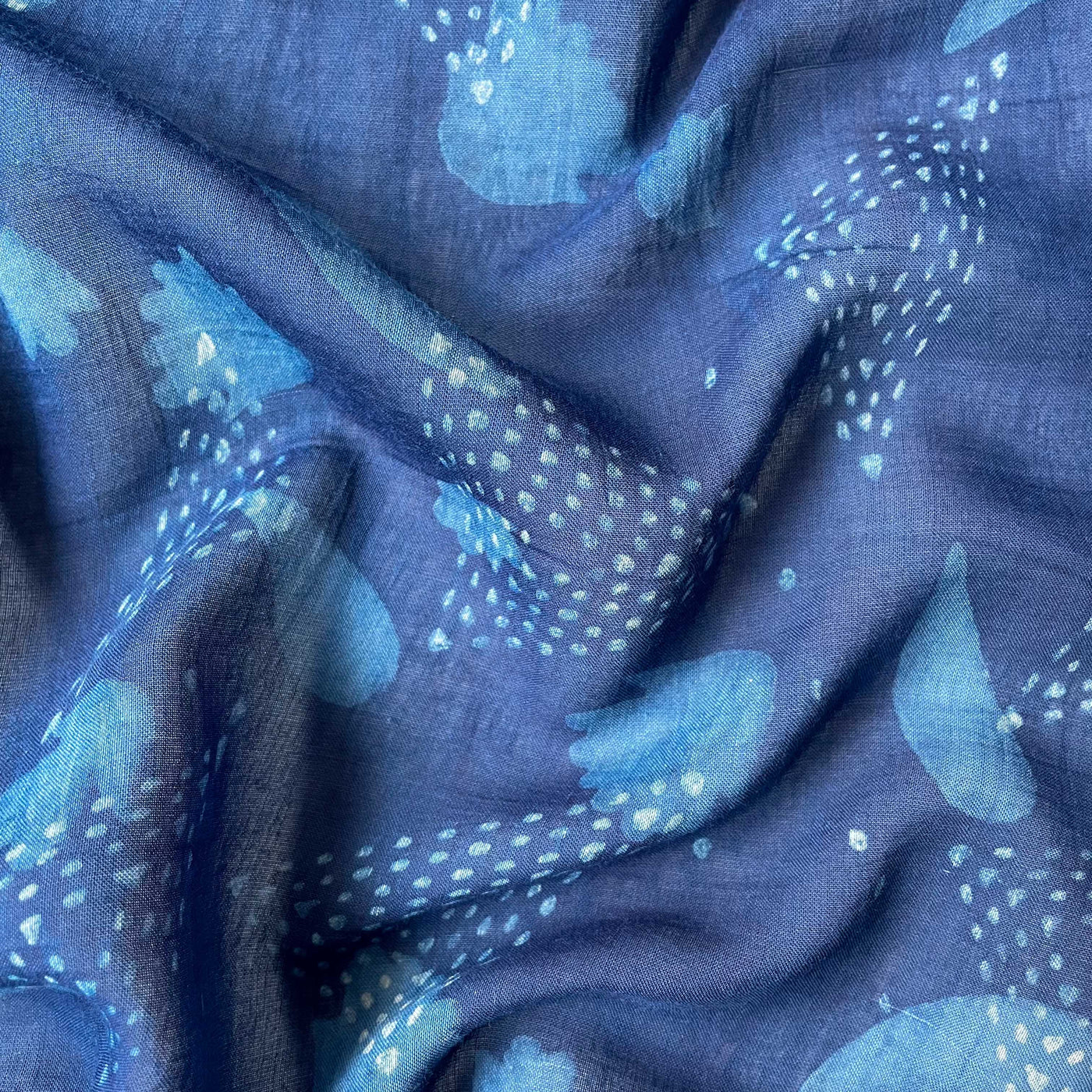 Hand Block Printed Cotton Fabric Fabric Indigo Dabu Natural Dyed Abstract Paisley Hand Block Printed Pure Mul Cotton Fabric (Width 60 Inches)