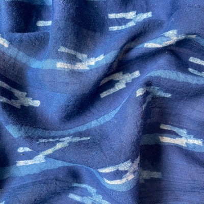 Hand Block Printed Cotton Fabric Fabric Indigo Dabu Natural Dyed Abstract Stripes Hand Block Printed Pure Cotton Fabric (Width 46 Inches)