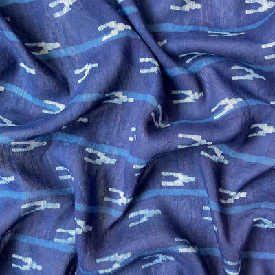Hand Block Printed Cotton Fabric Fabric Indigo Dabu Natural Dyed Abstract Stripes Hand Block Printed Silk Linen Fabric (Width 45 Inches)