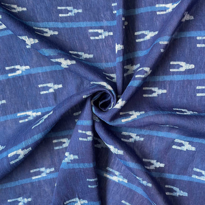 Hand Block Printed Cotton Fabric Fabric Indigo Dabu Natural Dyed Abstract Stripes Hand Block Printed Silk Linen Fabric (Width 45 Inches)