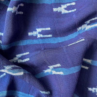 Hand Block Printed Cotton Fabric Fabric Indigo Dabu Natural Dyed Abstract Stripes Hand Block Printed Woven Crepe Georgette Fabric (Width 50 Inches)