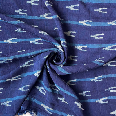 Hand Block Printed Cotton Fabric Fabric Indigo Dabu Natural Dyed Abstract Stripes Hand Block Printed Woven Crepe Georgette Fabric (Width 50 Inches)