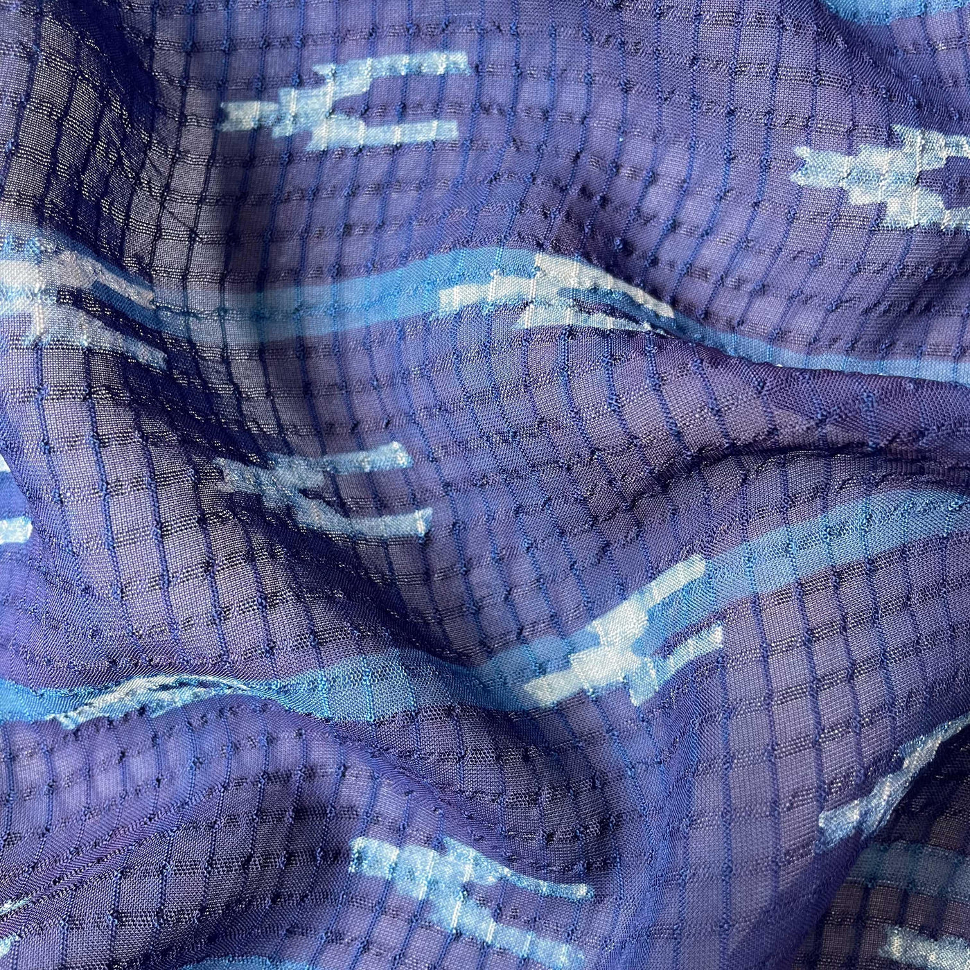 Hand Block Printed Cotton Fabric Fabric Indigo Dabu Natural Dyed Abstract Stripes Hand Block Printed Woven Georgette Fabric (Width 52 Inches)