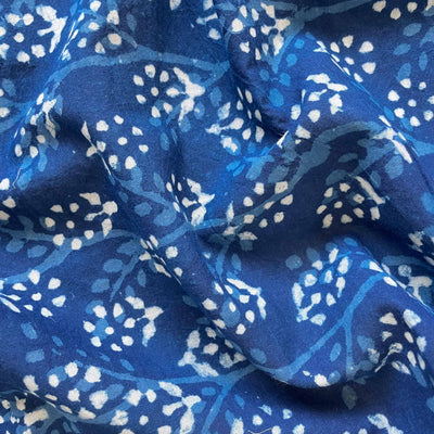 Hand Block Printed Cotton Fabric Fabric Indigo Dabu Natural Dyed Floral Hand Block Printed Pure Cotton Fabric (Width 42 Inches)