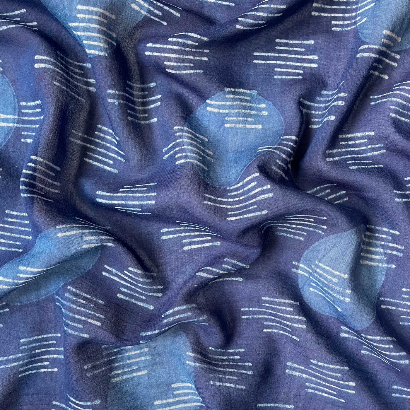 Hand Block Printed Cotton Fabric Fabric Indigo Dabu Natural Dyed Polkas & Stripes Hand Block Printed Pure Cotton Fabric (Width 60 Inches)