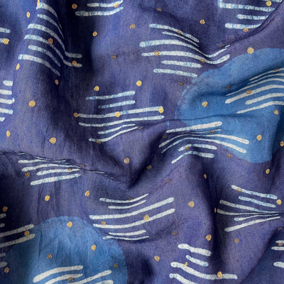 Hand Block Printed Cotton Fabric Fabric Indigo Dabu Natural Dyed Polkas & Stripes Hand Block Printed Woven Pure Cotton Fabric (Width 48 Inches)