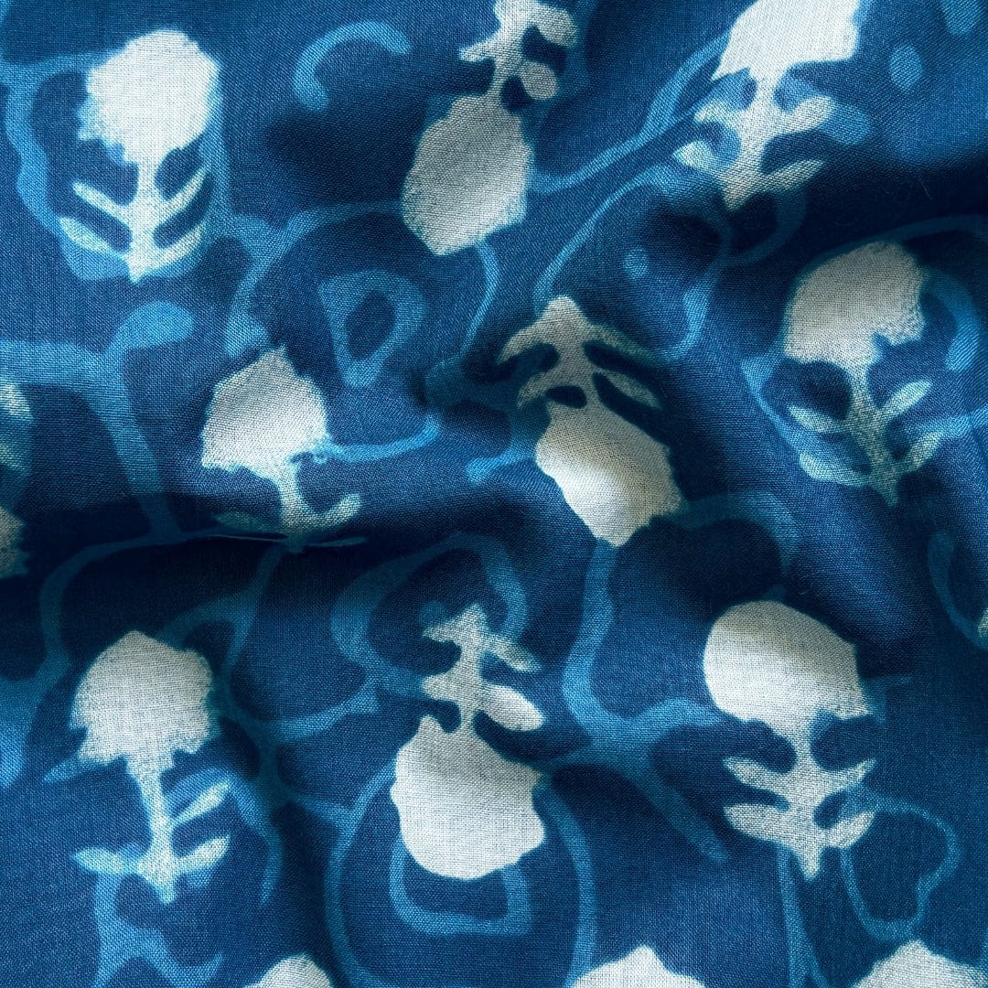 Hand Block Printed Cotton Fabric Fabric Indigo & White Abstract Floral Pure Indigo Dabu Hand Block Printed Pure Cotton Fabric (Width 42 Inches)
