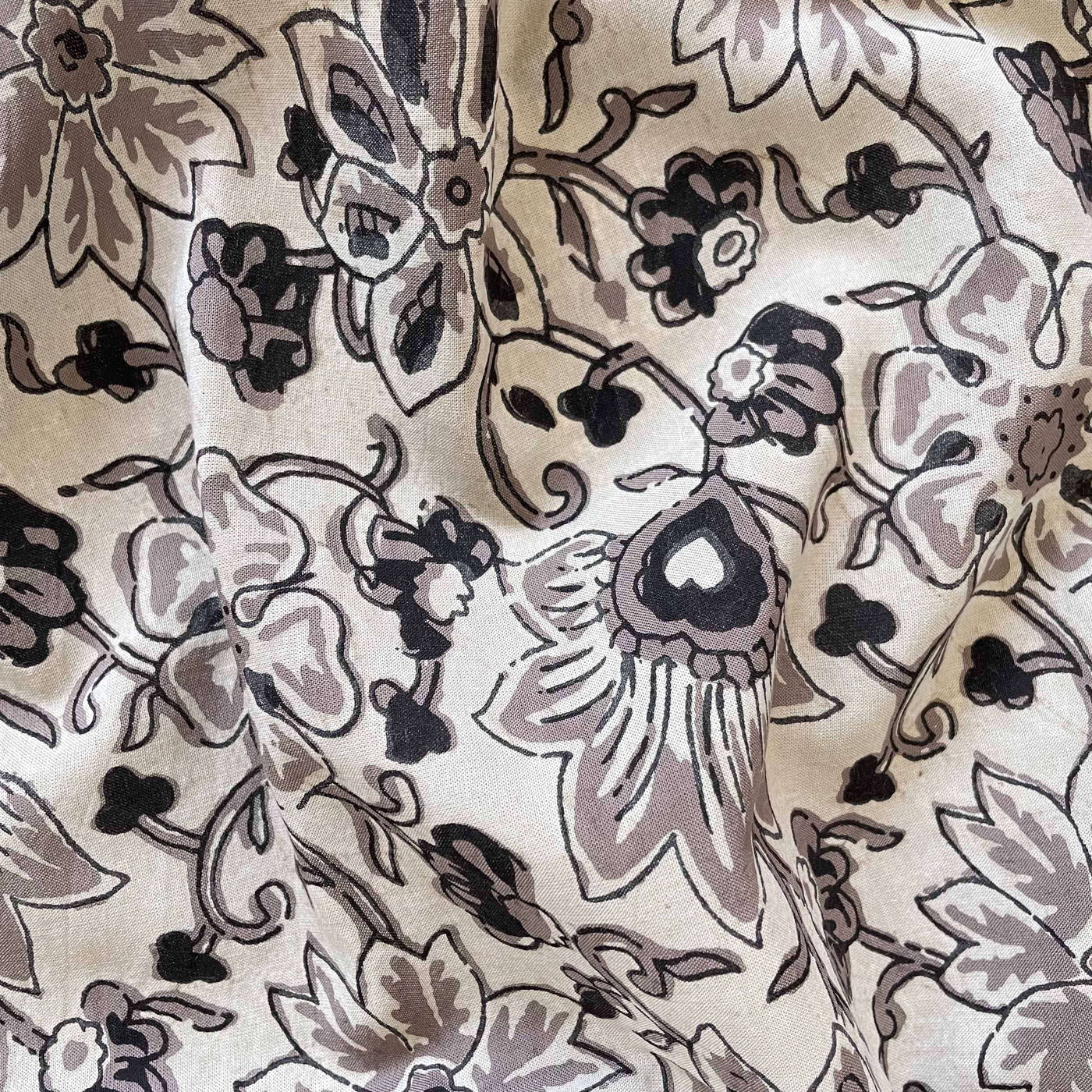 Hand Block Printed Cotton Fabric Fabric Light Grey & Black The Dark Forest Ajrakh Natural Dyed Hand Block Printed Pure Cotton Fabric (Width 42 Inches)