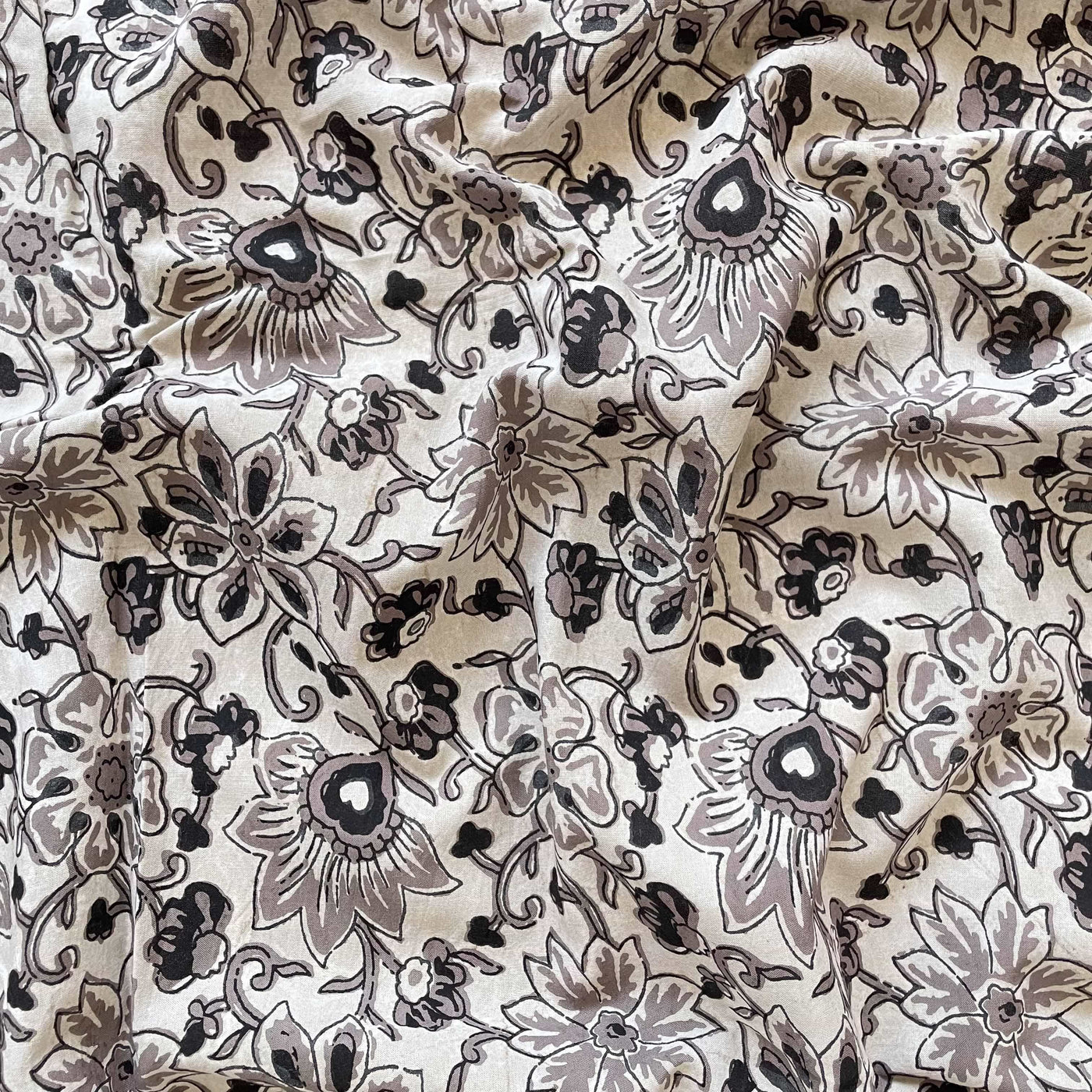 Hand Block Printed Cotton Fabric Fabric Light Grey & Black The Dark Forest Ajrakh Natural Dyed Hand Block Printed Pure Cotton Fabric (Width 42 Inches)