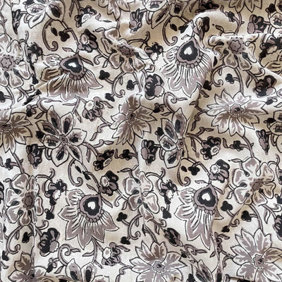 Hand Block Printed Cotton Fabric Fabric Light Grey & Black The Dark Forest Ajrakh Natural Dyed Hand Block Printed Pure Cotton Fabric (Width 42 Inches)