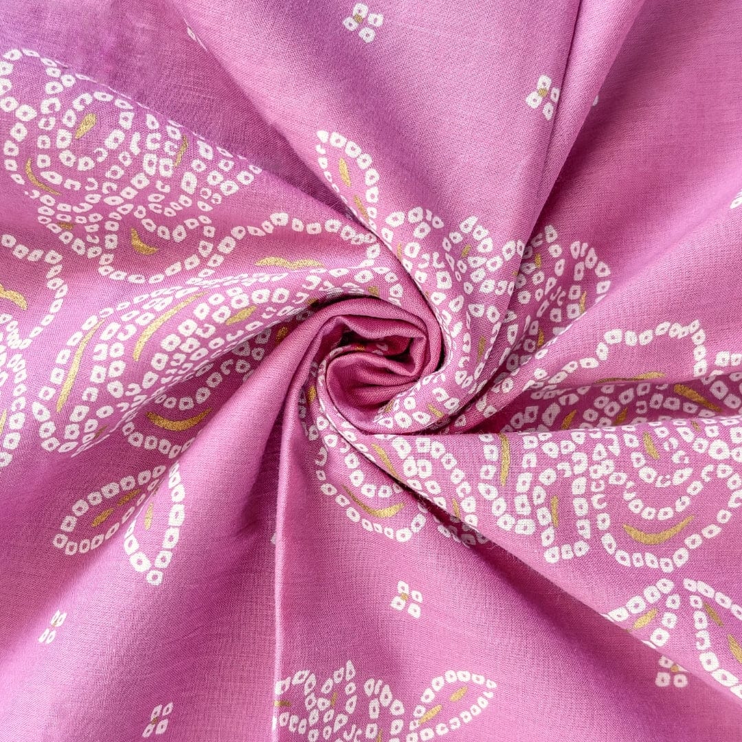 Hand Block Printed Cotton Fabric Fabric Light Pink & White Bandhani Rose Garden Hand Block Printed Pure Cotton Fabric (Width 42 Inches)
