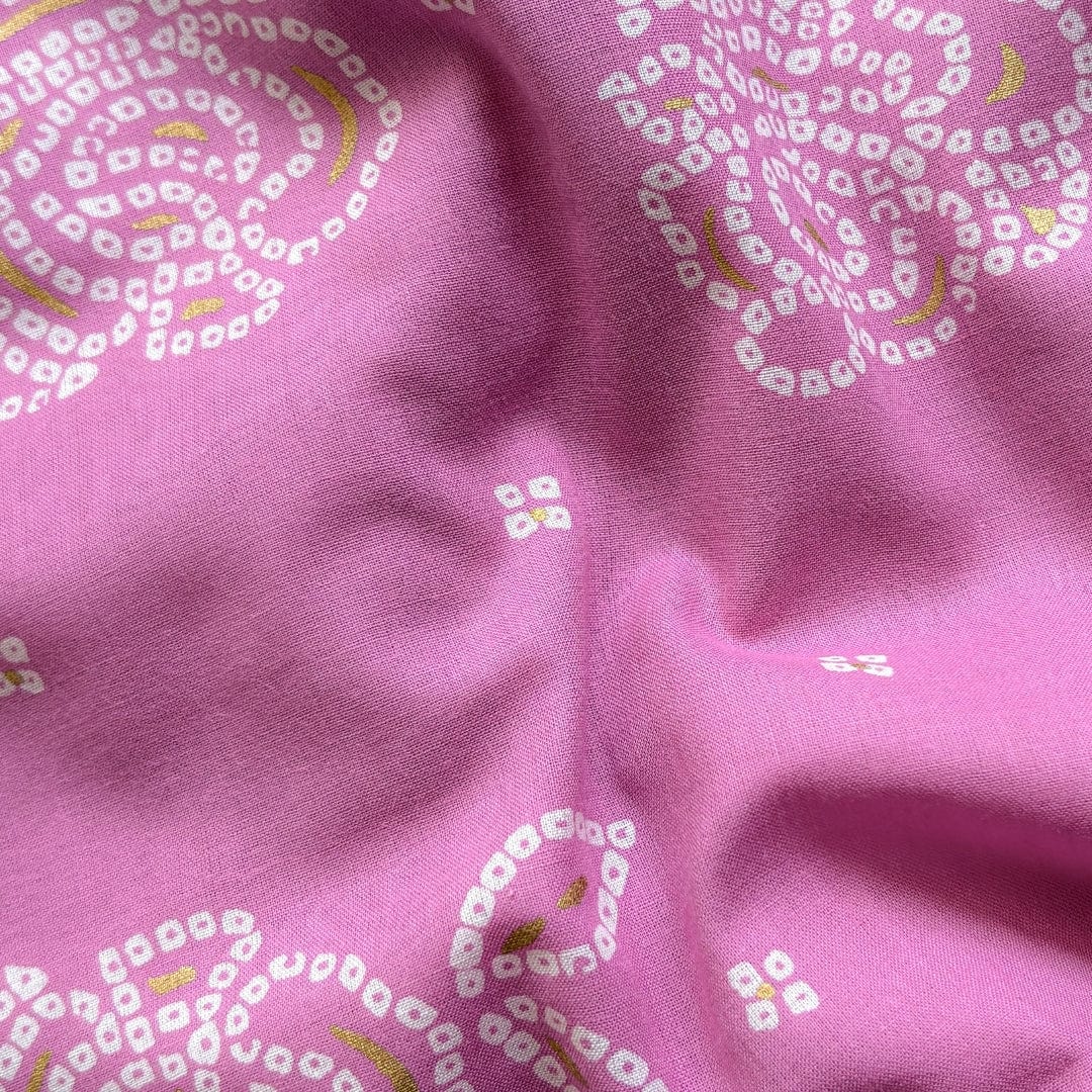Hand Block Printed Cotton Fabric Fabric Light Pink & White Bandhani Rose Garden Hand Block Printed Pure Cotton Fabric (Width 42 Inches)