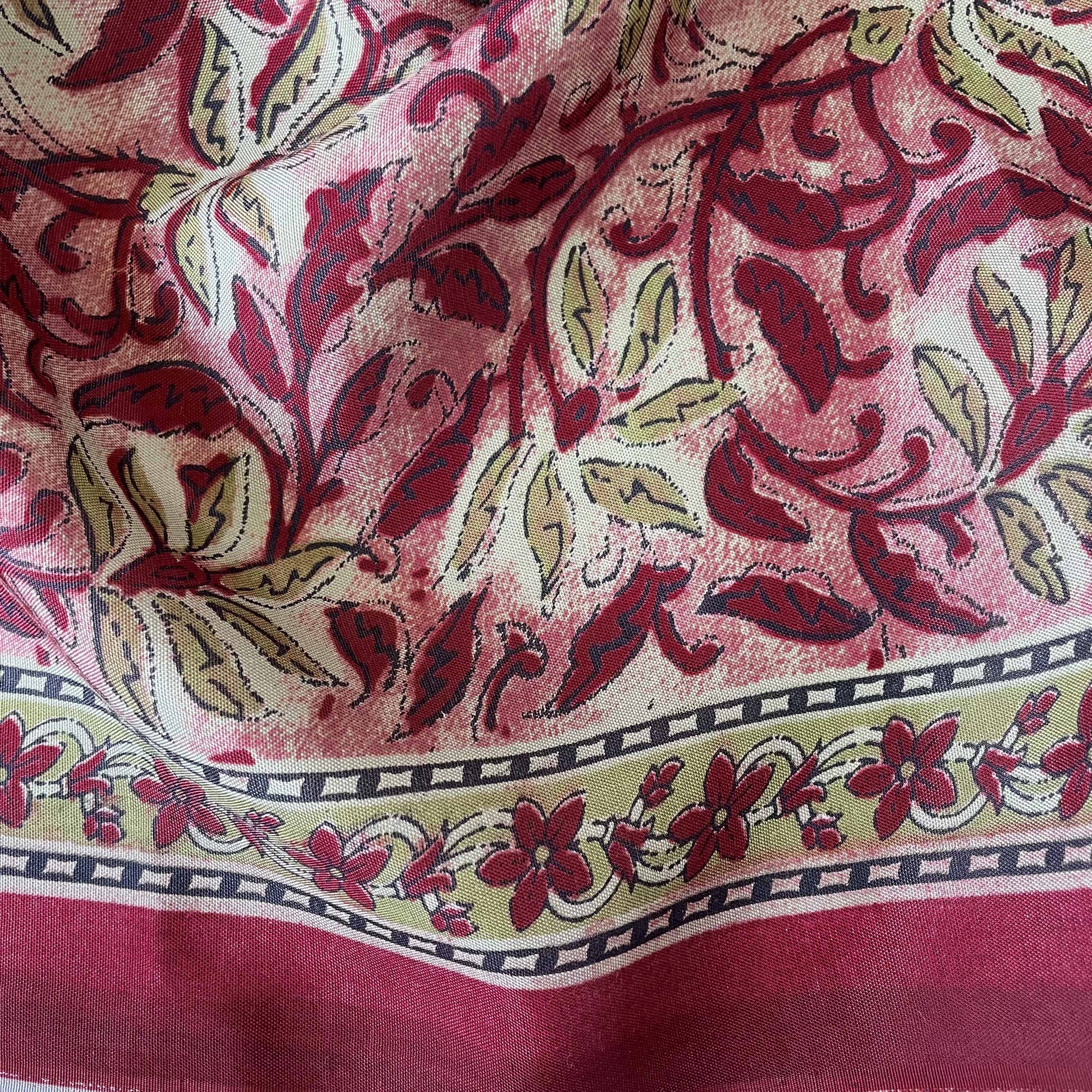 Hand Block Printed Cotton Fabric Fabric Magenta Red & Olive Vintage Flowers Hand Block Printed Modal Fabric (Width 42 Inches)