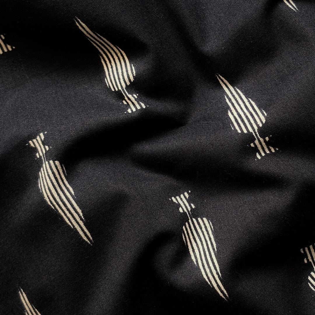 Hand Block Printed Cotton Fabric Fabric Midnight Black & Cream Jamdani Paan Hand Block Printed Pure Cotton Fabric (Width 42 Inches)