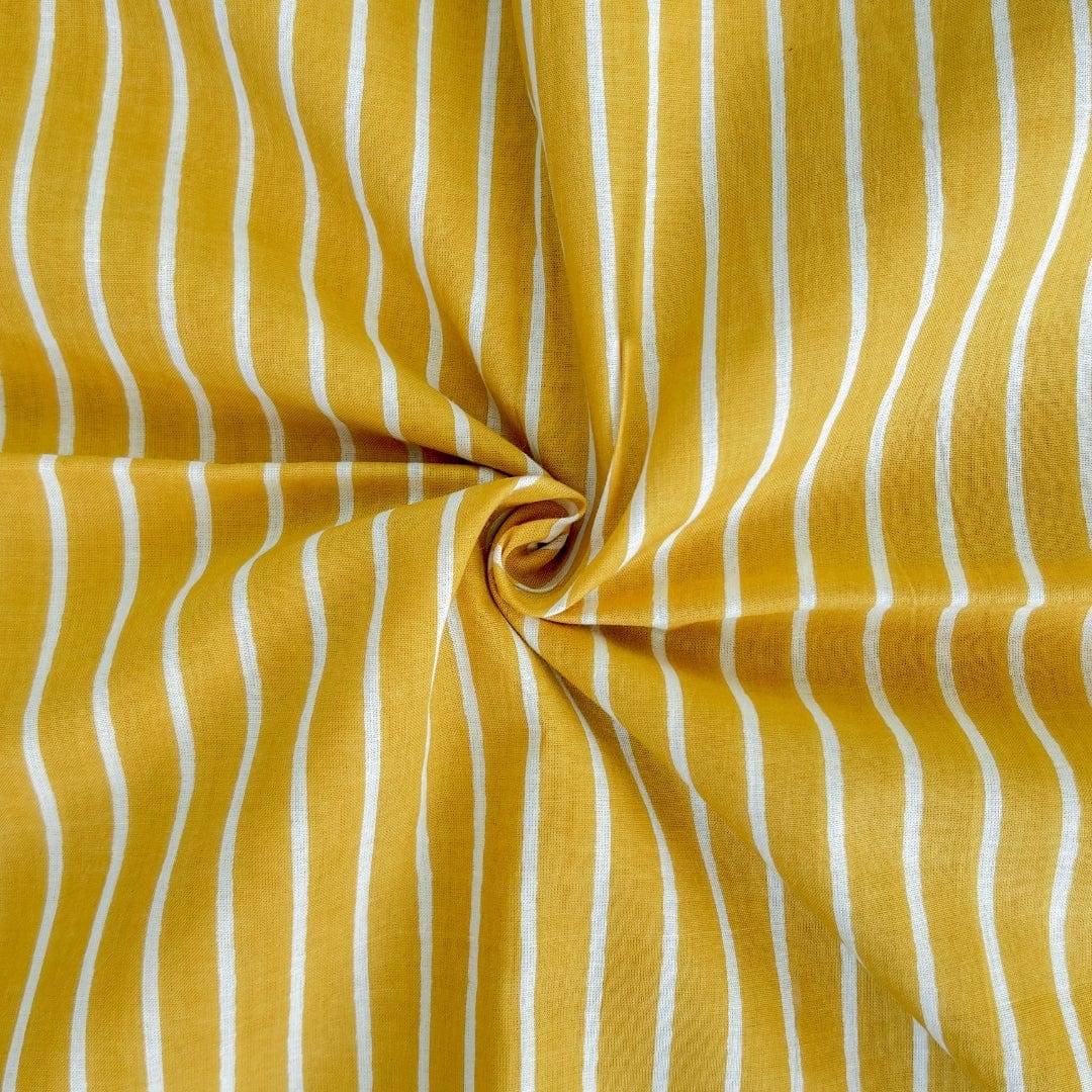 Hand Block Printed Cotton Fabric Fabric Mustard and Off-White Stripes Hand Block Printed Pure Cotton Fabric (Width 42 Inches)