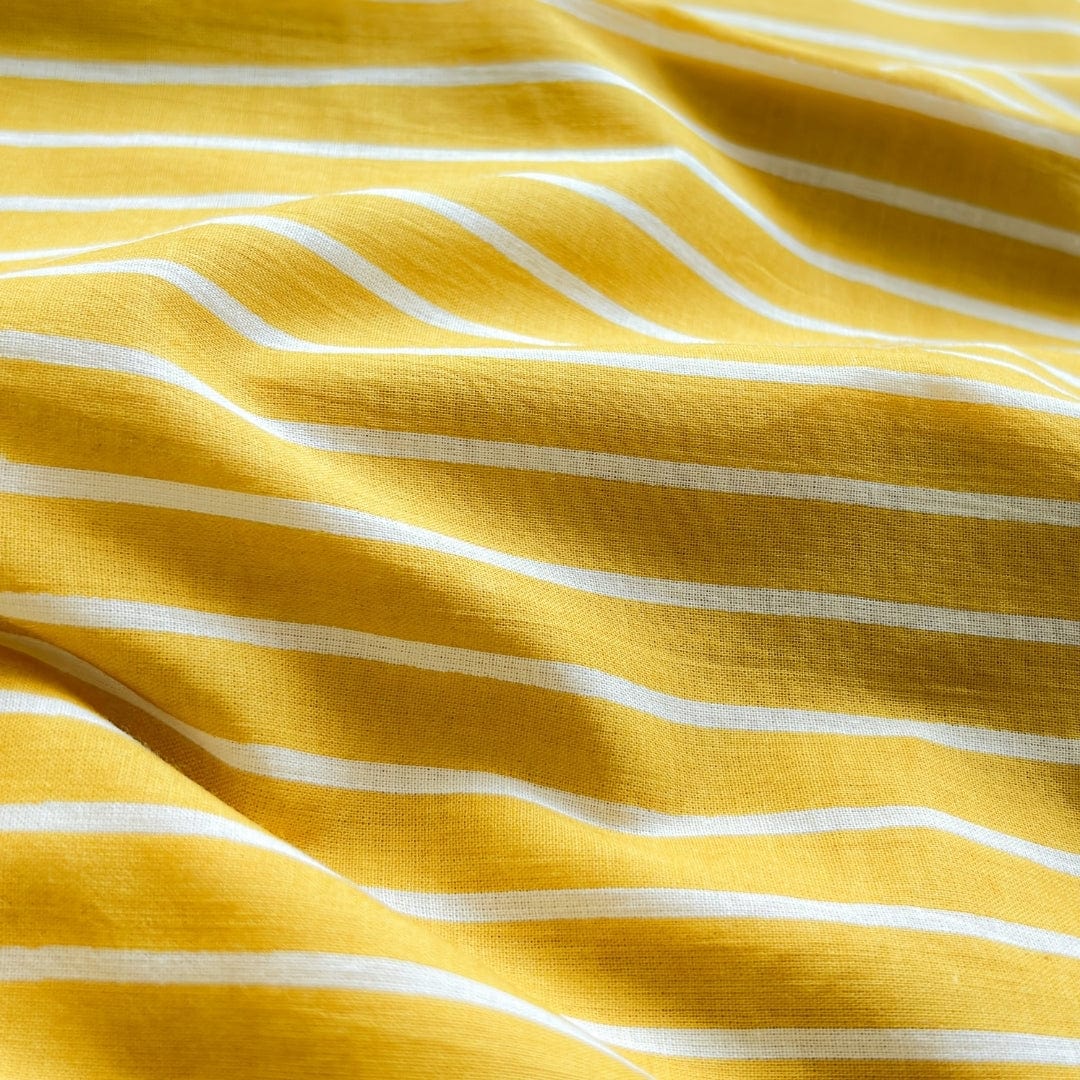 Hand Block Printed Cotton Fabric Fabric Mustard and Off-White Stripes Hand Block Printed Pure Cotton Fabric (Width 42 Inches)
