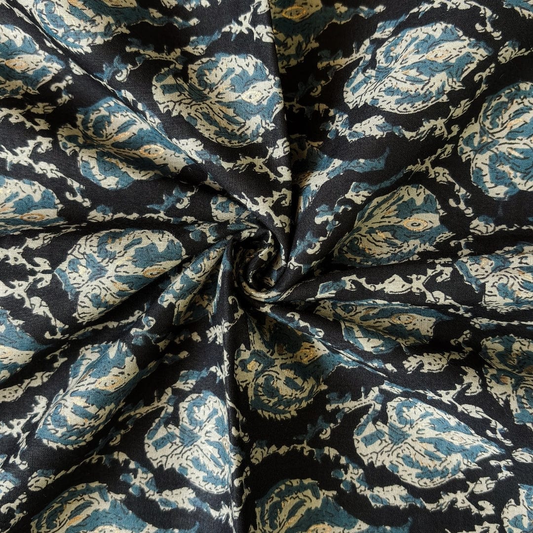 Hand Block Printed Cotton Fabric Fabric Natural Black & Grey Traditional Floral Pure Ajrakh Hand Block Printed Pure Cotton Fabric (Width 42 Inches)