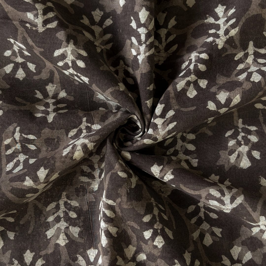 Hand Block Printed Cotton Fabric Fabric Natural Brown Abstract Floral Indigo Dabu Hand Block Printed Pure Cotton Fabric (Width 42 Inches)