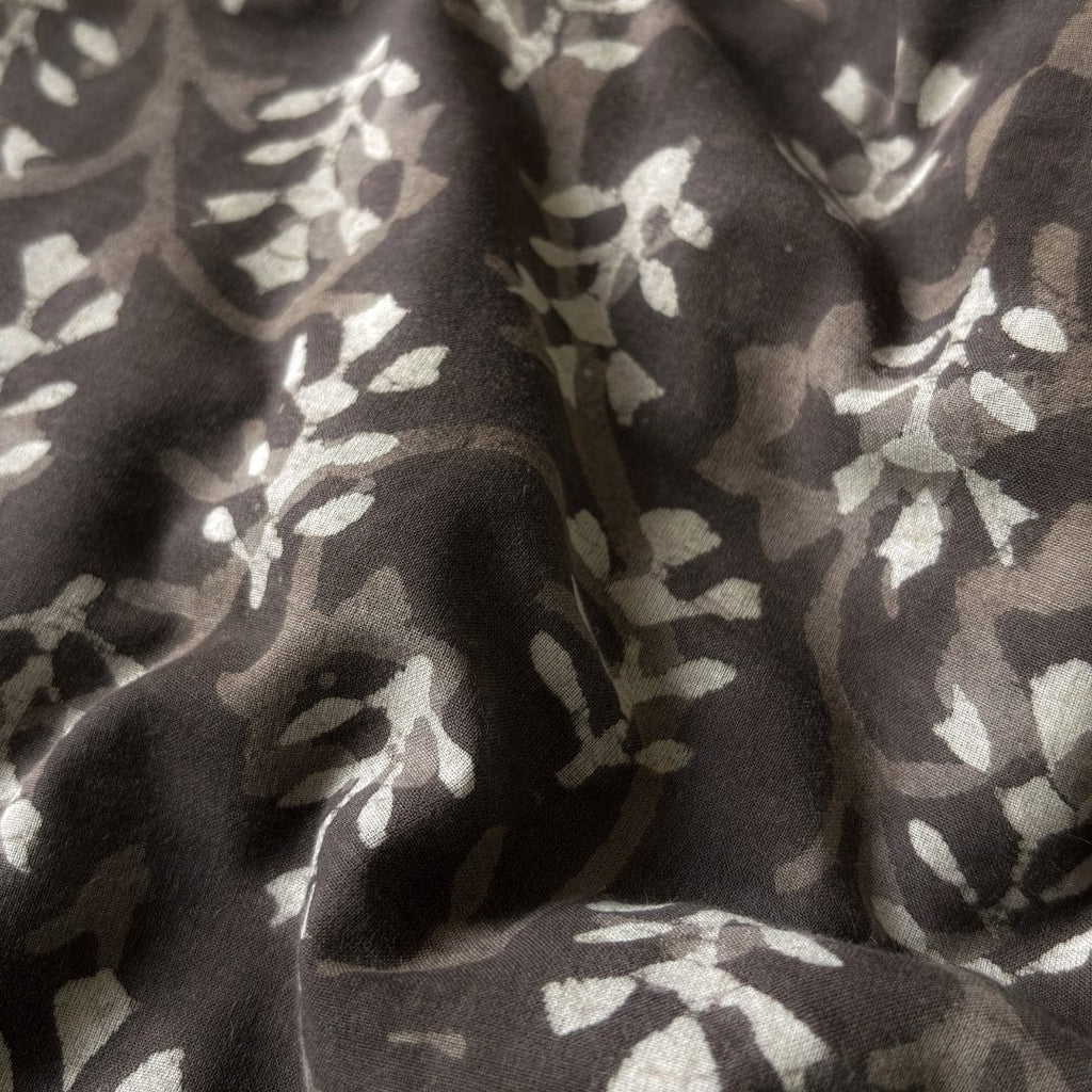 Hand Block Printed Cotton Fabric Fabric Natural Brown Abstract Floral Indigo Dabu Hand Block Printed Pure Cotton Fabric (Width 42 Inches)