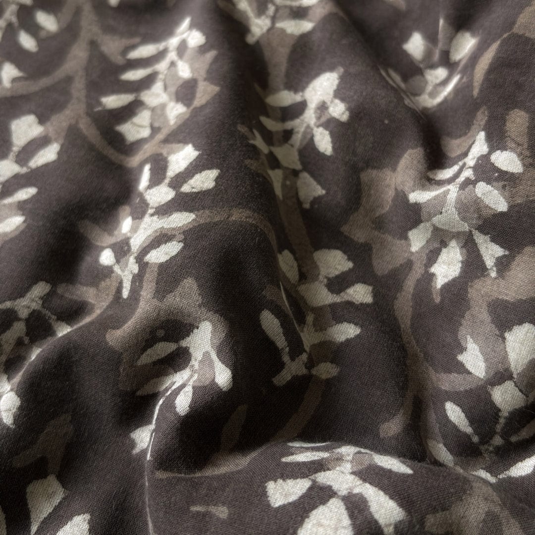 Hand Block Printed Cotton Fabric Fabric Natural Brown Abstract Floral Indigo Dabu Hand Block Printed Pure Cotton Fabric (Width 42 Inches)