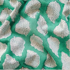 Hand Block Printed Cotton Fabric Fabric Turquoise & White Autumn Leaf | Hand Block Printed Pure Cotton Fabric