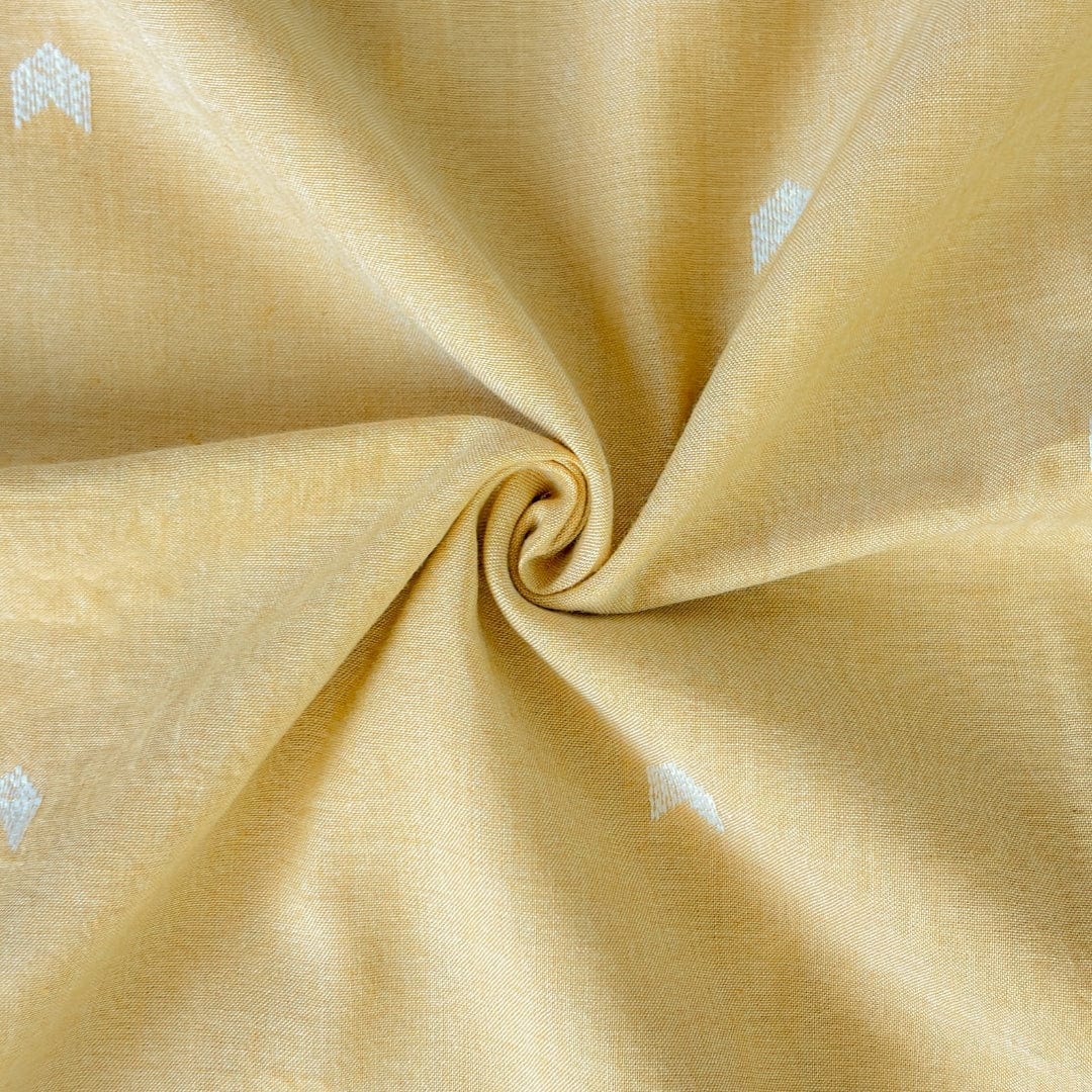 Hand Block Printed Cotton Fabric Fabric White & Bright Yellow Woven Jamdani Pure Handloom Cotton Fabric (Width 42 Inches)