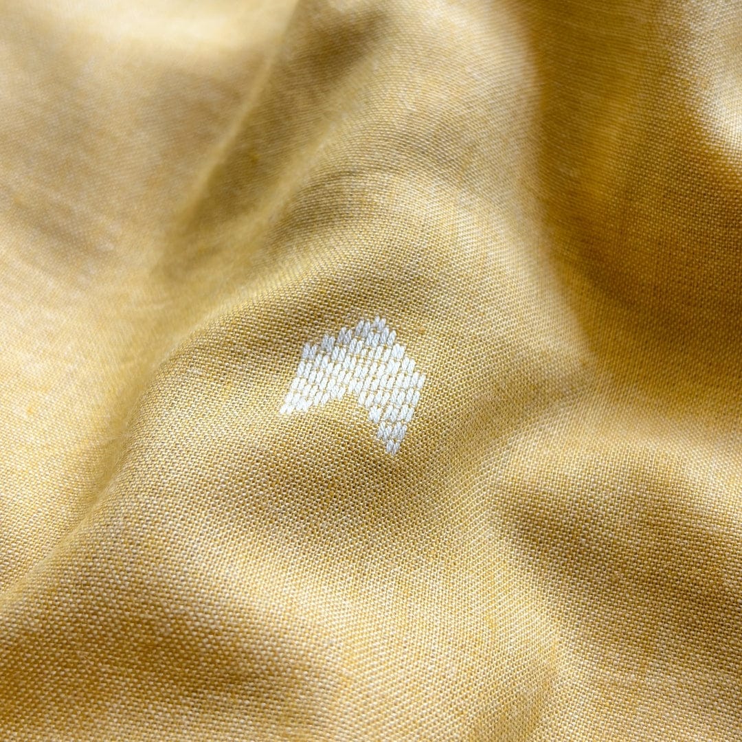 Hand Block Printed Cotton Fabric Fabric White & Bright Yellow Woven Jamdani Pure Handloom Cotton Fabric (Width 42 Inches)