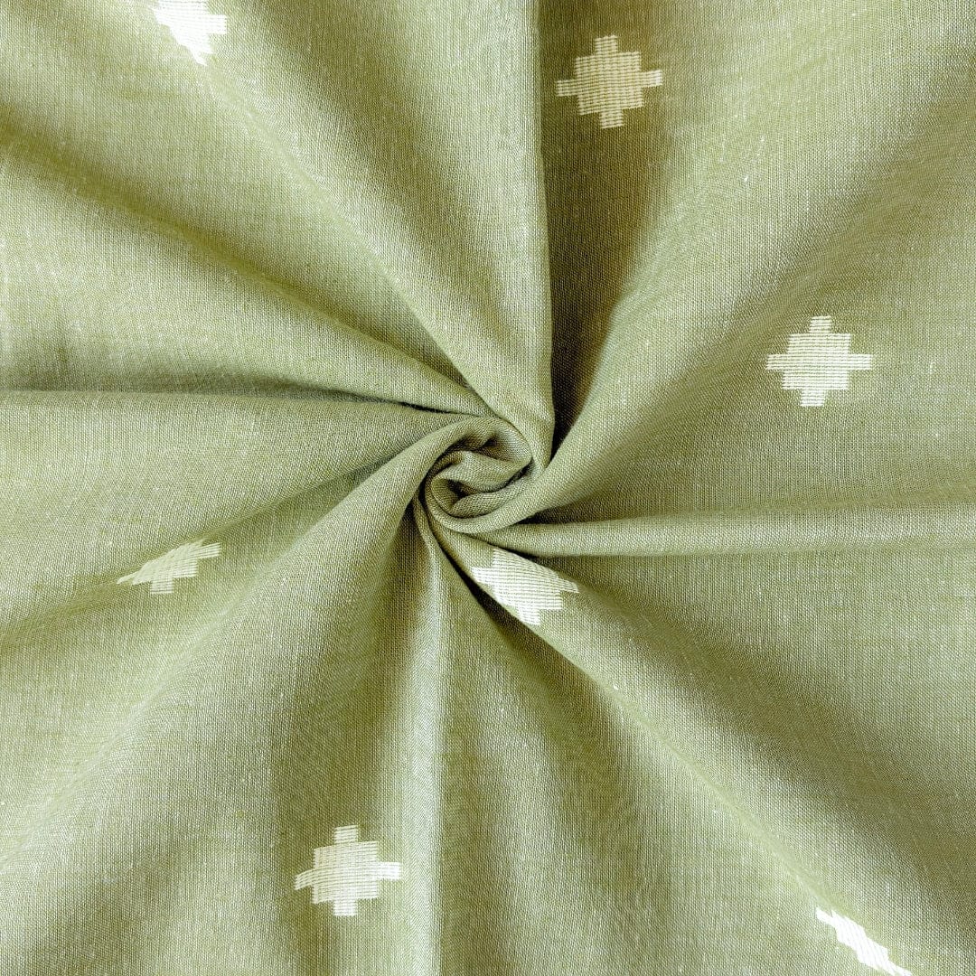 Hand Block Printed Cotton Fabric Fabric White & Light Green Woven Jamdani Pure Handloom Cotton Fabric (Width 42 Inches)