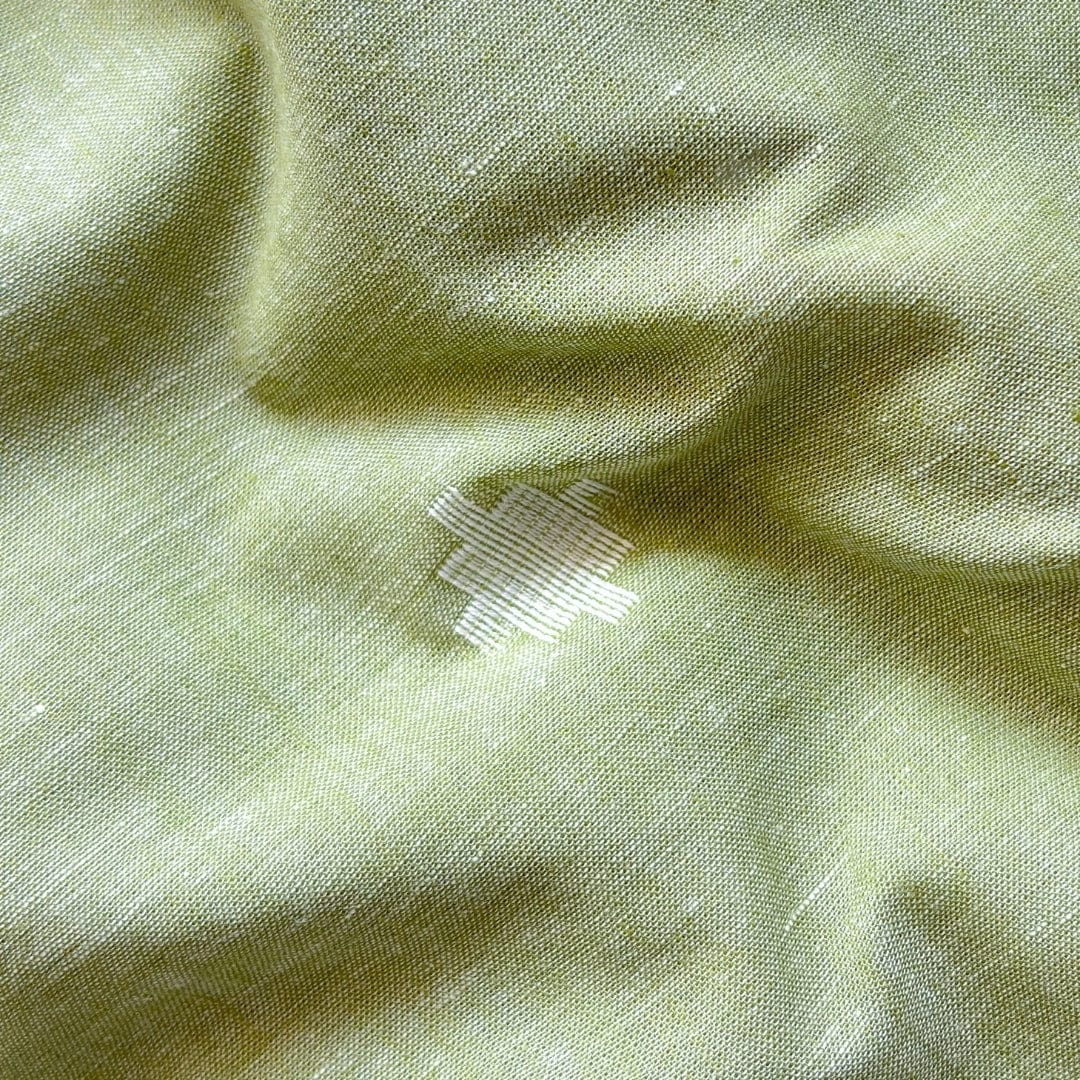 Hand Block Printed Cotton Fabric Fabric White & Light Green Woven Jamdani Pure Handloom Cotton Fabric (Width 42 Inches)