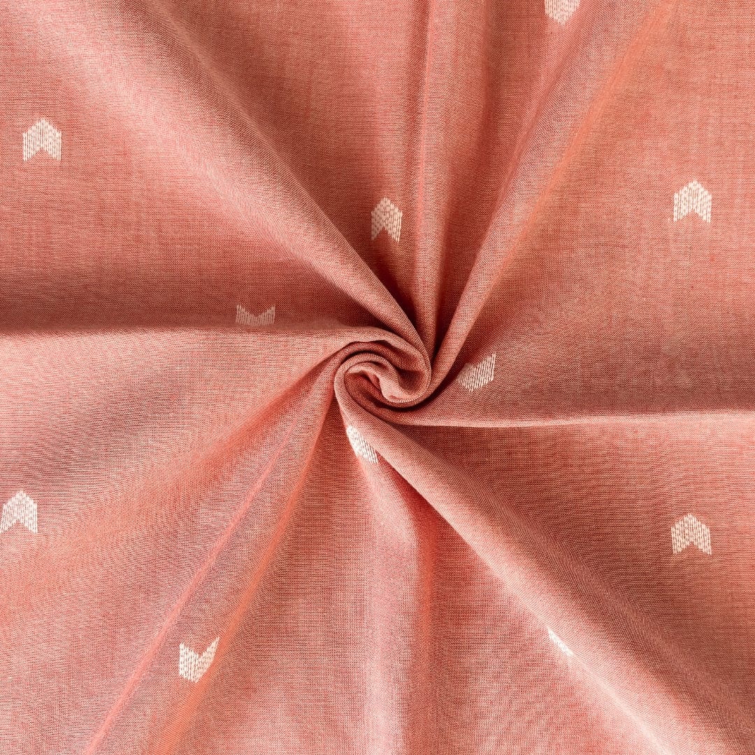 Hand Block Printed Cotton Fabric Fabric White & Peach Woven Jamdani Pure Handloom Cotton Fabric (Width 42 Inches)