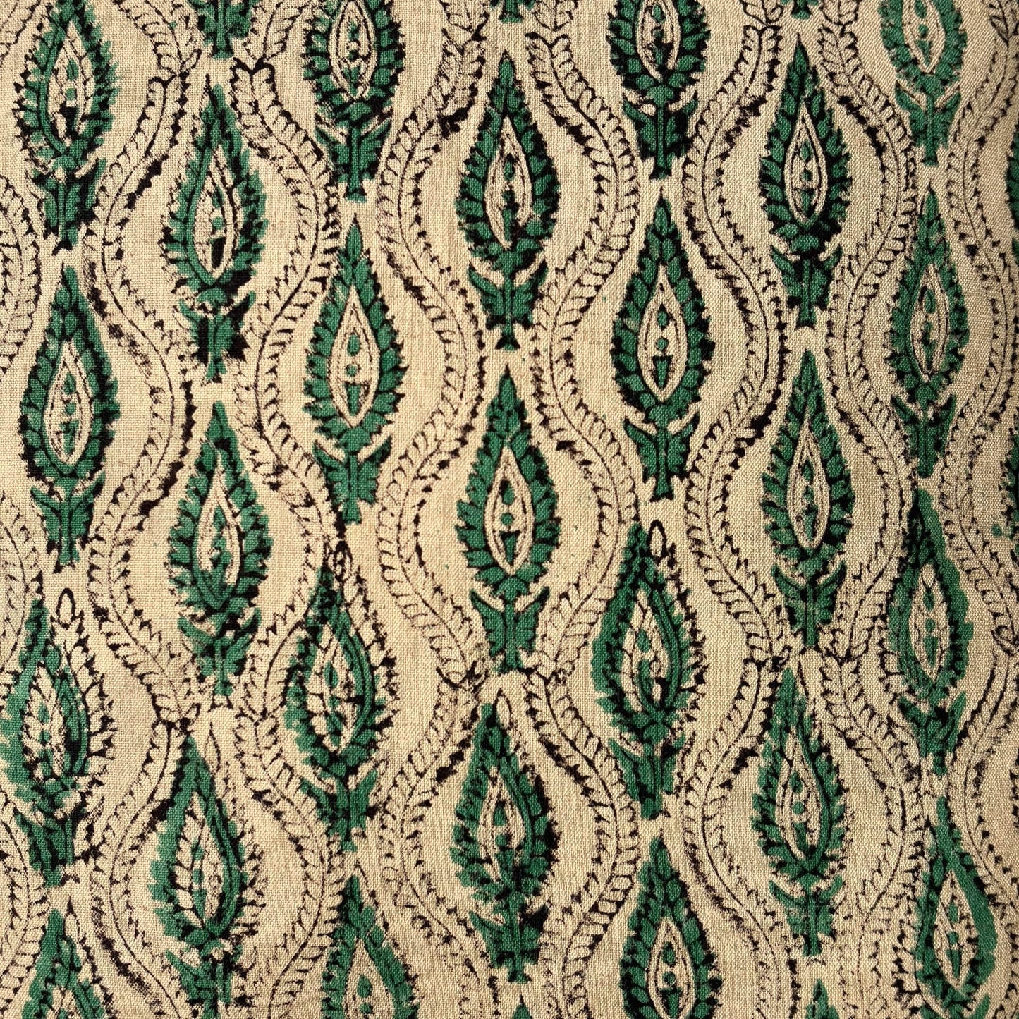 Hand Block Printed Cushion Covers Beige & Green Abstract Paisley Hand Block Printed Cotton Linen Cushion Covers (16X16)