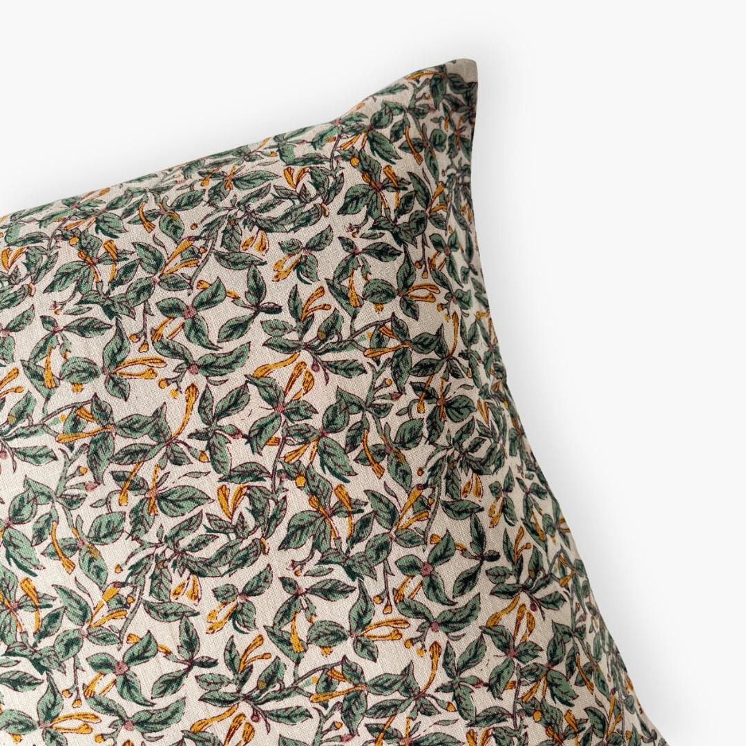 Hand Block Printed Cushion Covers Home Beige & Green Cushion Covers