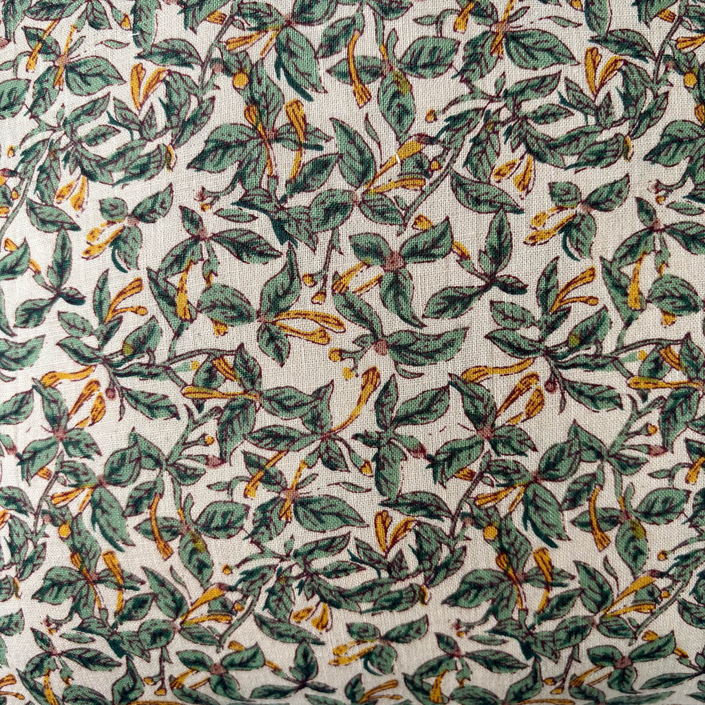 Hand Block Printed Cushion Covers Home Beige & Green Tamarind Trees Hand Block Printed Cotton Linen Cushion Covers (16X16)