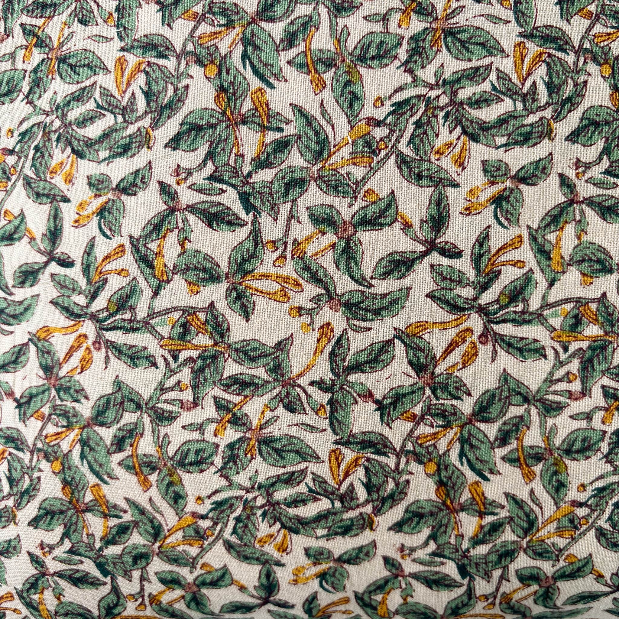 Hand Block Printed Cushion Covers Home Beige & Green Tamarind Trees Hand Block Printed Cotton Linen Cushion Covers (16X16)