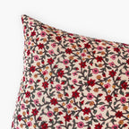 Hand Block Printed Cushion Covers Home Beige & Maroon Mughal Floral Vines Hand Block Printed Cotton Linen Cushion Covers (16X16)