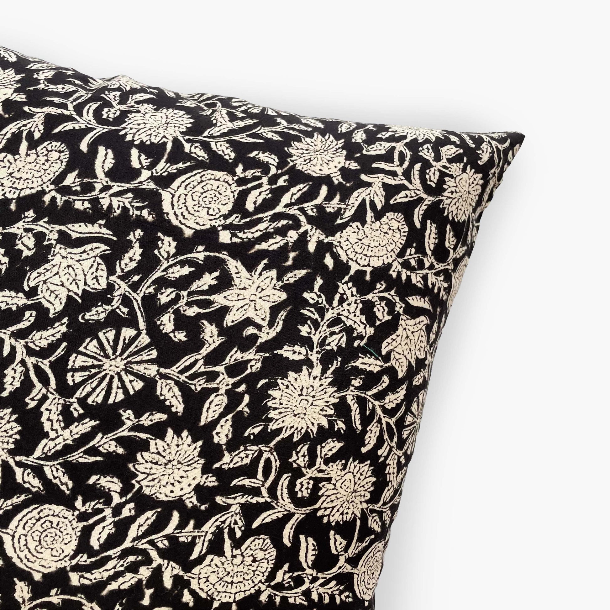 Hand Block Printed Cushion Covers Home Black & Beige Floral Vines Hand Block Printed Cotton Cushion Covers (16X16)